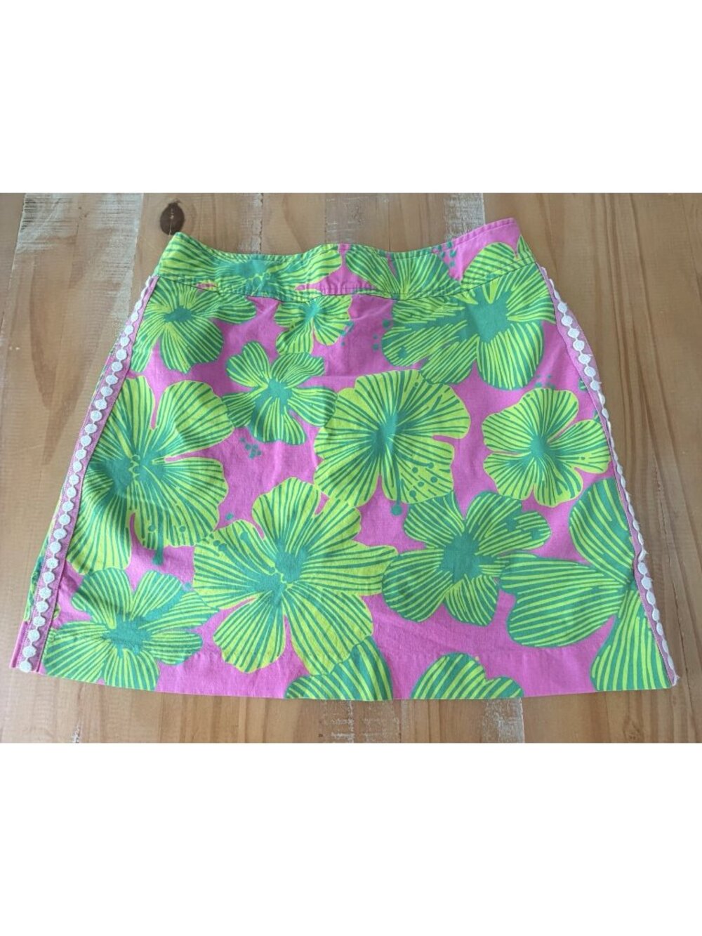 VTG Lilly Pulitzer Womens Green Pink Habiscus Flower Lined Skort Size 6 Vaca